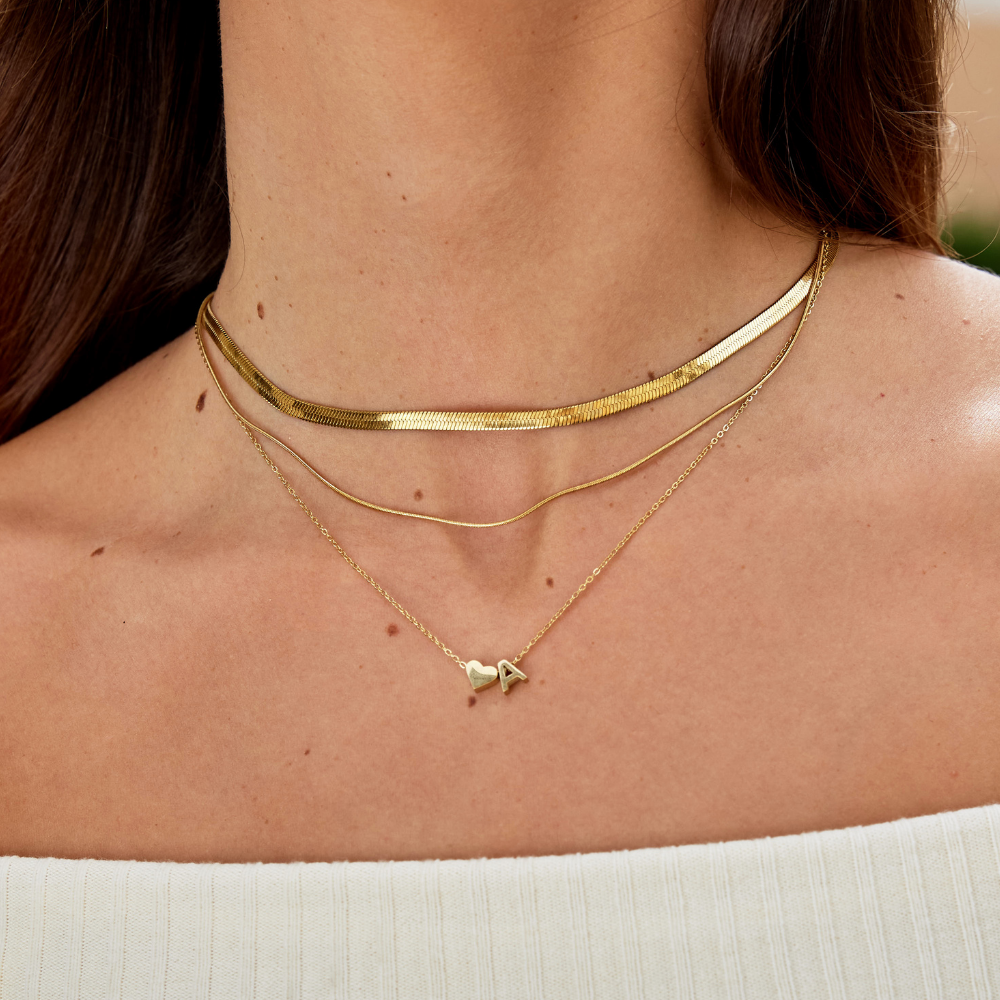 Timeless Initial Necklace with Heart Charm